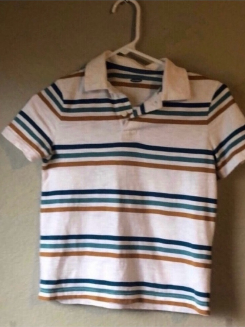 Old Navy Shirt Boys Brown & Blue Striped Short Sleeve Polo Shirt Top Medium 8